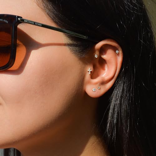 16g Tiny Cross Hypoallergenic 925 Sterling Silver Stud Earrings for Women With Flat Screw Back Small Cubic Zirconia Cartilage Pierced Earrings for Tragus Helix Conch Cartilage Jewelry Gifts - color: Gold
