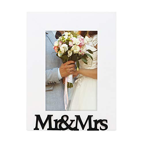 Isaac Jacobs 4x6 White Wood Sentiments Mr&Mrs Picture Frame - color: White, size: 4x6