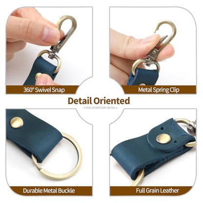 Jack&Chris Genuine Leather Keychain, Small Keychain for Man and Women, Key Holder Mens Belt Key Chain Ring, Red Brown - color: 2pack-blue