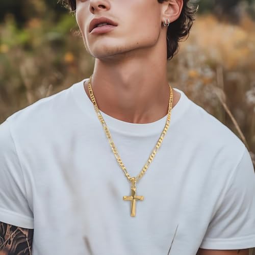Cross Necklace 14K Gold Cross Necklace for Men - color: gold-24inch
