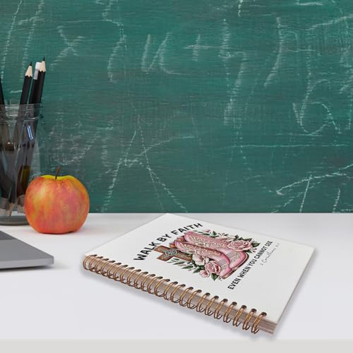 VNWEK Pink Christian Western Cowgirl Spiral Notebook Journal 5.5x8.3 Inch, Christian Cowgirl Gifts for Women Journal, 2 Corinthians 5:7 Bible Scripture Lined Hardcover Spiral Notebook - color: Pink Christian Western Cowgirl