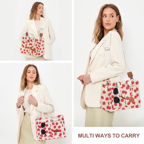 LHMTQVK Canvas Tote Bag for Women, Work & Bible Study Handbag - color: Strawberry