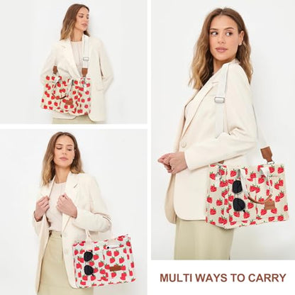 LHMTQVK Canvas Tote Bag for Women, Work & Bible Study Handbag - color: Strawberry