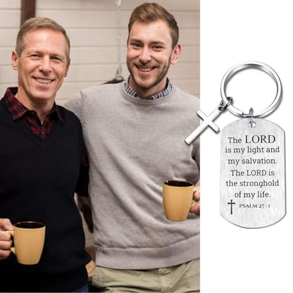 Inspirational Scripture Keychain with Cross - Bible Verse Matte Key Chain Religious Gift for Christian - style: Psalm 27:1