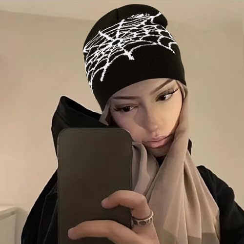 4Pcs Y2k Beanie Winter Knitted Hat Warm Graphic Cap for Women Men - color: Pentagram+skull+conqep+dance（black）