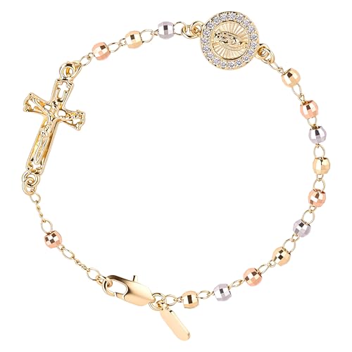 Rosary Cross Bracelet for Women, Gold Virgin Mary Rosary Beads Catholic Bracelet - style: rosary and cross