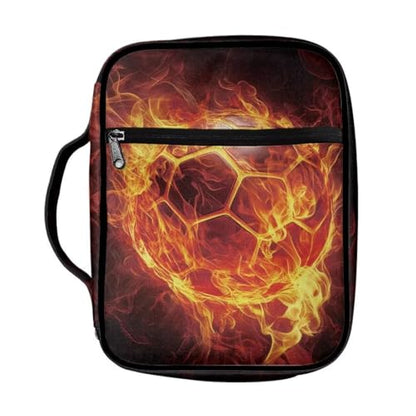 Coldinair Fire Soccer Bible Cover with Handles - Zippered Carrying Case for Boy Teen - Cool Tote Bag Book Cover Accessories - Christian Church Bag Purse - color: Cool Fire Soccer