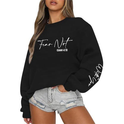 KEEVICI Christian Jesus Faith Sweatshirts for Women Religious Bible Verse God Sweatshirt Graphic Inspirational Cotton Hoodies - color: Black, size: Large