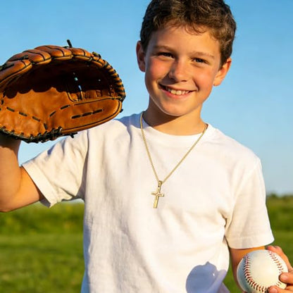 Baseball Cross Necklaces for Boys Men, Colourfast Stainless Steel Bible Verse Cross Chain Pendant Necklace Baseball Accessories Stuff Confirmation First Communion Gifts for Boys Teens - color: Gold
