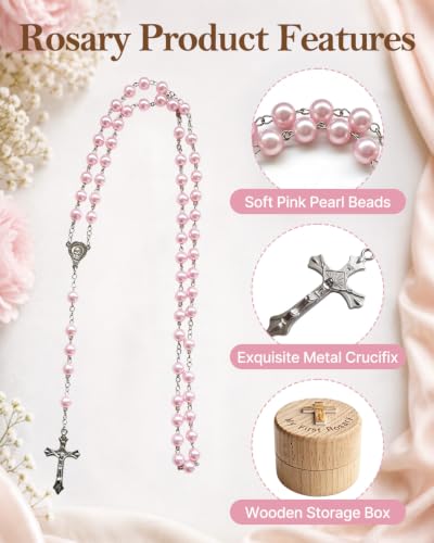 Baptism Gifts for Girls, My First Rosary and Keepsake Box, Catholic Pink Rosary Baptism Gifts, First Communion & Baby Dedication Gifts for Newborn Baby Girls