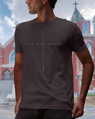 Christian Jesus Faith Shirts Men: The Way The Truth Life Cross Graphic Tee - color: Brown, size: X-Large