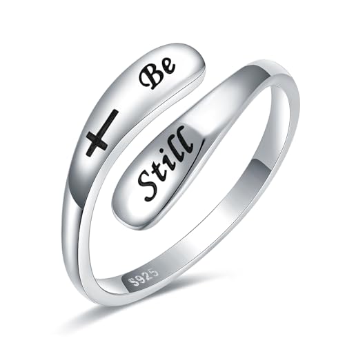925 Sterling Silver Inspirational Adjustable Rings - Personality Encouragement Jewelry Gift For Women - style: Be Still