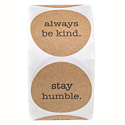 Be Kind Kraft Stickers / 500 Motivational Uplifting Stickers / 6 All Occasion Good Human Label Designs / 1.5" Round Brown Kraft Envelope Seals/Made in The USA - color: Kraft Be Kind