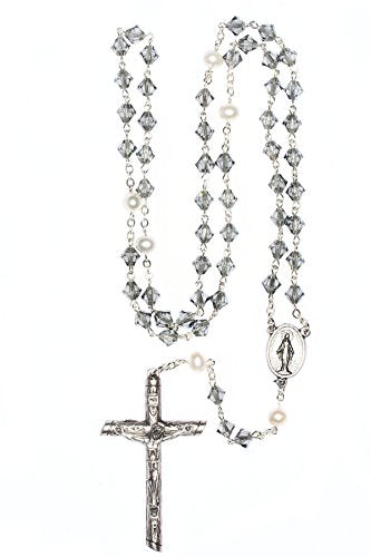 Catholic Prayer Rosary Created with Swarovski® Crystals-Glass-Silver-Gold - color: Black Diamond - SILVER