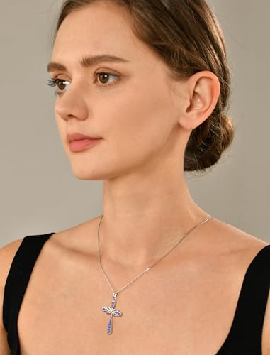 YL 925 Sterling Silver Cross Necklace for Women Halo Infinity Pendant Cubic Zirconia Jewelry for Mom - color: 12-tanzanite-Dec