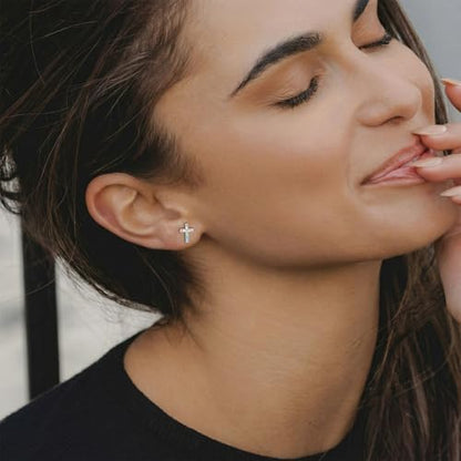Cross Stud Earrings for Women,Cubic Zirconia Rainbow Cross Earrings Gifts Jewelry for Sensitive Ears,Communion Birthday Baptism Gifts for Girls - color: First Holy Communion