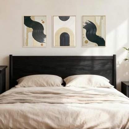 HOURIA Black Beige Abstract Neutral Framed Canvas Wall Art Set-12"x16"x3 - color: Abstract Beige Black Wall Art, size: 12"L x 16"W