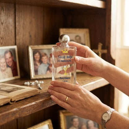 Personalized First Communion Holy Water Bottle - Laser Engraved Name & Date - color: Communion Blue