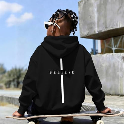 Fkatuzi Christian Graphic Hoodies For Boys Cross Sweatshirt Kids Jesus Hoodie Faith God Religious Bible Verse Believe Tops - color: Black, size: 5-6 Years