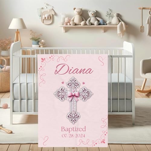 Personalized Baby Blankets Boys, Infant Christening Blanket, Dedication Keepsake Comforter For Girls, Custom Baby Blanket With Name, Catholic Girl Communion Throw, Holiday Baptismal Blankets For Kids - color: #Ver12