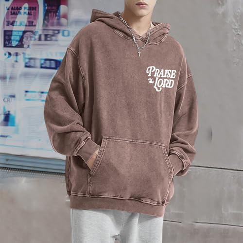 Christian Jesus Hoodies For Men Graphic Bible Verse God Hoodie Religious Faith Sweatshirt Acid Wash Vintage Pullover - color: Brown, size: Small