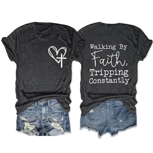 Christian Shirts for Women Religious Tshirt Bible Verse Tee Tops - color: 02-dark Gray, size: Large