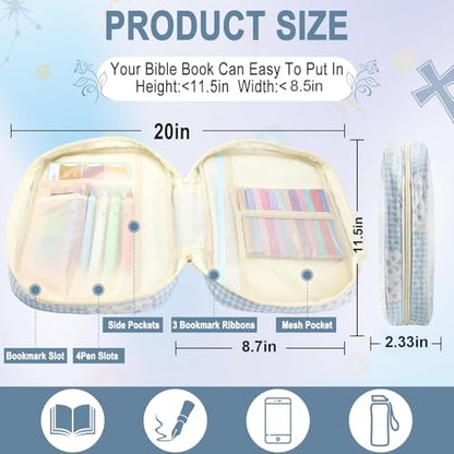 Zkptops Bible Cover Case for Women Large Bible Bag Cotton Quilted Bible Carrying Case with Zipper Pocket and Handle Carrying Book Cover for Christian Study Supplies Christian Gift(Blue Checkered) - color: Fr Blue Checkered