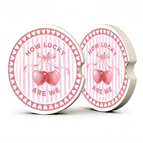 Pink Cherry Car Coasters, How Luck are We Coquette Cup Holders, 03 - color: Pink Cherry