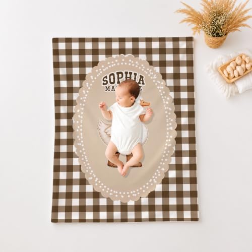 Personalized Duck Baby Blanket, Brown Gingham Nursery Throw Gift - color: #Ver4