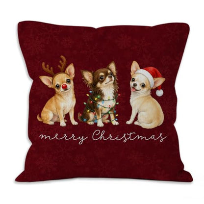 Merry Christmas Chihuahua Throw Pillow Covers 18x18 Home Decor - color: Chihuahua