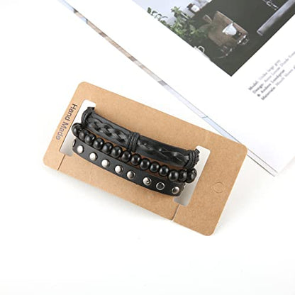 HZMAN Handmade Hemp Cords Wood Beads Leather Bracelets for Men Women - style: Wooden bead style 6