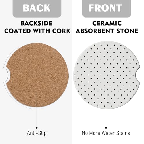 2 Pack Car Coasters for Cup Holders, Cute Car Accessories Interior - color: White Polka Dots