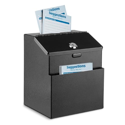 Flexzion Wall Mounted Suggestion Box with Slot and Lock, 25 Cards, Black