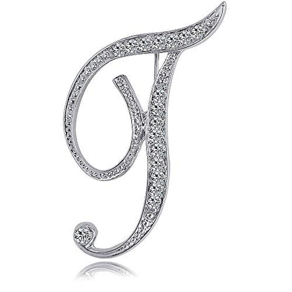 Letter Brooch Pins Initial Rhinestone Brooch for Women Crafts Silvery A-Z - color: Silver T