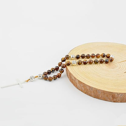 KIKILA Handmade 8mm Anglican Prayer Beads Rosary Natural Stone Beads with Cross Custom Rosary - style: Tiger Eye