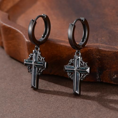 Black Dangle Drop Earrings 925 Sterling Silver Turquoise Earrings Jewelry Gifts for Women Men - style: Cross-Crown of Thorns