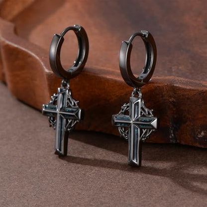 Black Dangle Drop Earrings 925 Sterling Silver Turquoise Earrings Jewelry Gifts for Women Men - style: Cross-Crown of Thorns