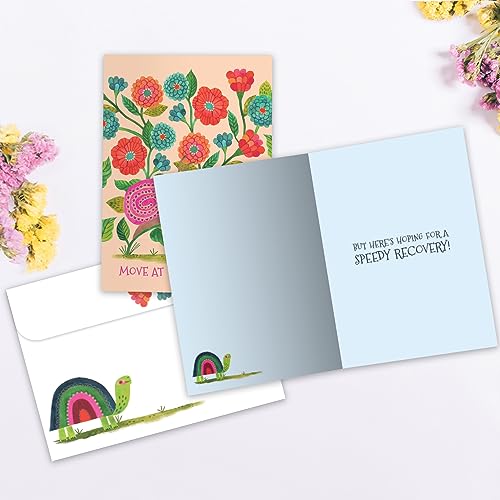 Tree-Free Greetings "Pace Yourself Snail and Turtle Get Well Card - 1 Recycled 5x7 Card & Matching Envelope, Thick Cardstock, Sustainably Made in USA - Encouraging Nature and Animal Theme - color: Your Own Pace