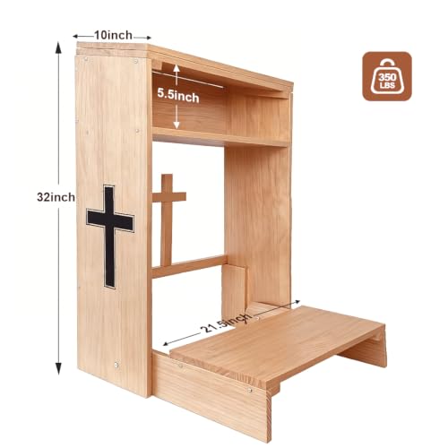Wooden Prayer Kneeler with Storage Shelf & Cushion - Folding Prayer Bench for Home and Church, Comfortable Kneeling Devotional Pew Bench, 32" H x 22" W