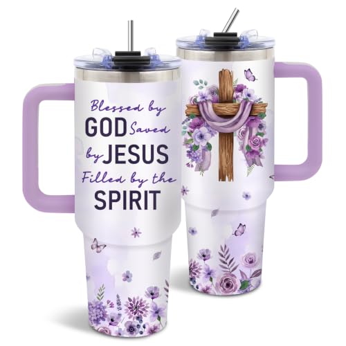 40 oz Faith Tumbler with Handle and Straw, Christian Gifts for Women Girls - color: God1
