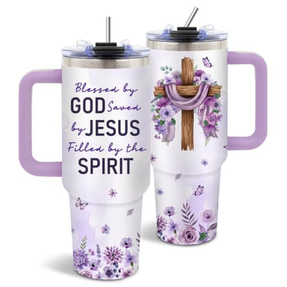 40 oz Faith Tumbler with Handle and Straw, Christian Gifts for Women Girls - color: God1