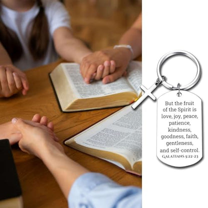 GiftYou Inspirational Scripture Metal Key Chains with Cross Pendant - Bible Verse Keychain Religious Gift for Christian - color: Galatians 5:22-23