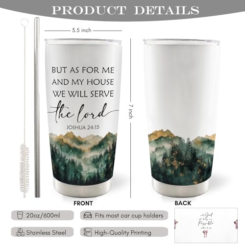 Christian Mountain 20oz Travel Coffee Mug Tumbler, Christian Gifts for Women Men, as for Me and My House We Will Serve Bible Verse Stainless Steel Tumbler with Lid and Straw - color: lord