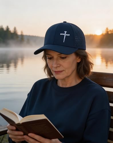 Jesus 3 Nail Cross Hat Christian Religious Gifts for Christma with Embroidered - Adjustable Snapback Baseball Cap - color: 3 Nail Cross Mesh Nylon Navy Blue