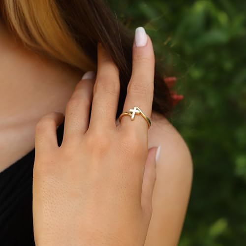 Cross Ring Women 14K Gold Plated Statement Stackable Engagement Christian - color: A-Silver