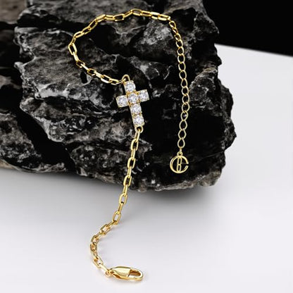 Cicy Bell Cross Bracelets For Women 24k Gold Plated Cubic Zirconia Bracelet - color: Gold