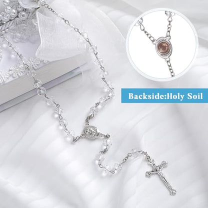 ROCEEI 12/24 Set Catholic Rosary Beads Necklace Bulk - color: Transparent