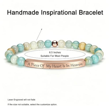 Inspirational Christian Bracelet for Women, 18K Gold Plated Bible Verse Jewelry with Amazonite Beads, Religious Faith Gift for Mom, Daughter, Sister, Friend - color: A piece of my heart is in heaven-Amazonite Rose Gold