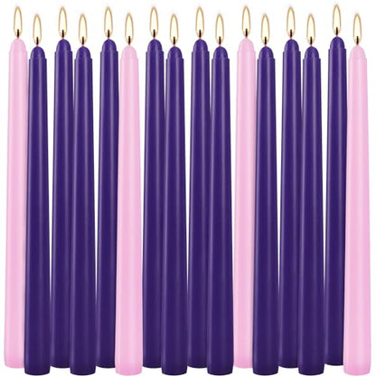 16 Pack Advent Taper Candles Premium Hand Dipped 10in Unscented Christmas Taper Candles - Ideal for Seasonal Celebrations, Holidays, Church, Celebration, Party - color: 16 Purple