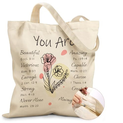 Miss Adola Canvas Tote Bag for Women with Zipper, Purple Flower Bible - color: Purple Flower Bible
